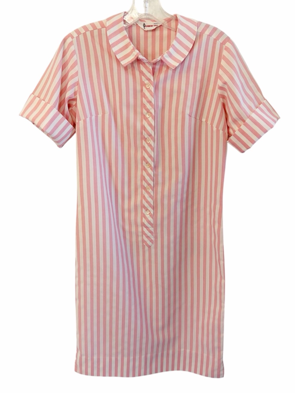 Vintage Pink & White Striped Shirtdress by Country Miss, Short-Sleeves, SZ Small